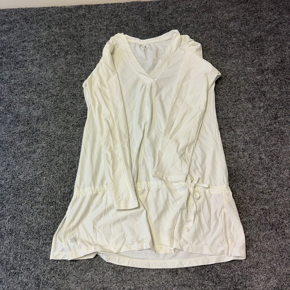 Athleta Swim Cover Up Womens Size L White Mesh V-Neck Drawstring Waist Athletic